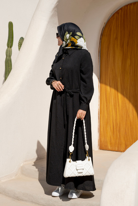 مانتو بلند دکمه دار و گره ای